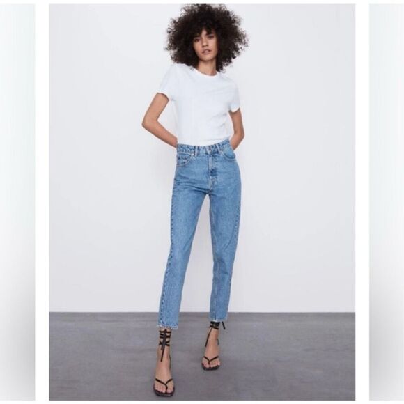 Zara Comfort Mom Fit High-Rise Ankle Length Denim Jeans Women’s 10 - Picture 2 of 12